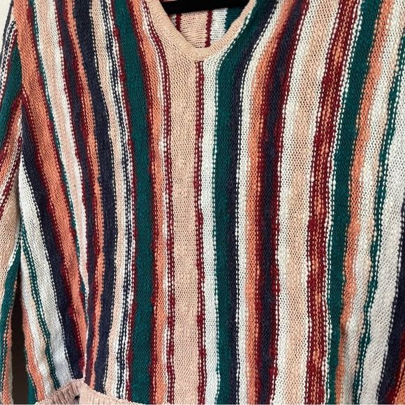 Roxy Tilly’s Exclusive Pink Teal White Red Vertical Striped Hooded Knit Sweater - Picture 9 of 16